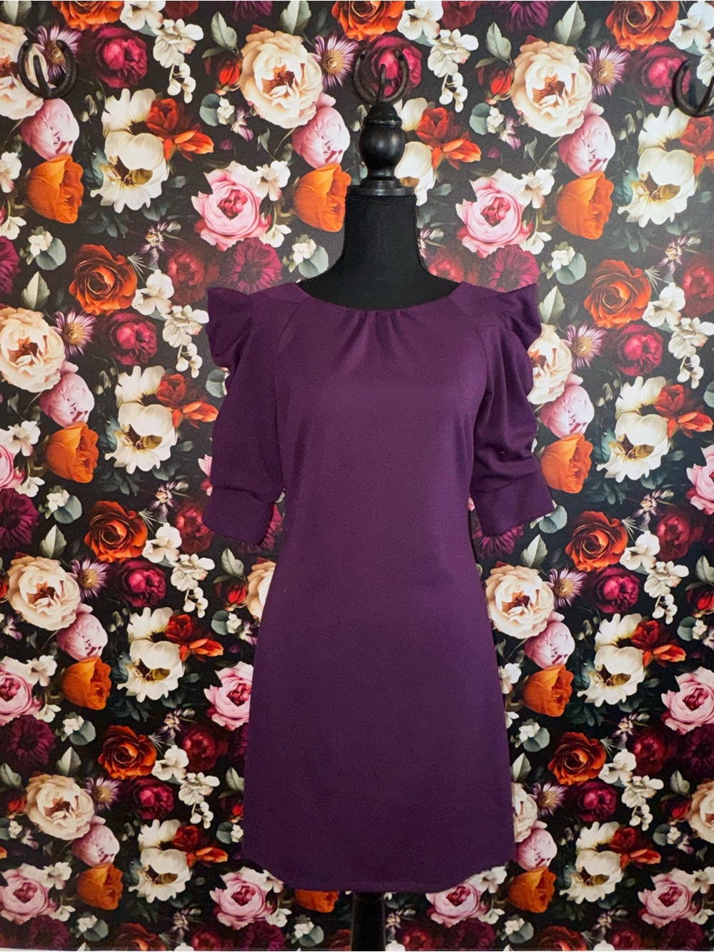 Jessica Simpson Plum Puff Sleeve Midi Dress, Size 6 - Picture 3 of 15